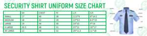 security guard shirt uniform size chart