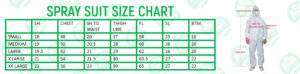Spray Suits Size chart