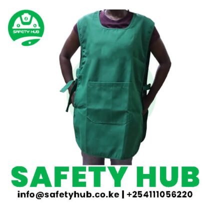 Green bib aprons with pockets