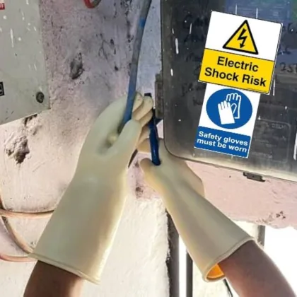 A person using Electrical Insulated Rubber Gloves 33000 Volts